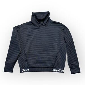 Juicy Couture Sweater Womens Medium Black Mock Neck Pouch Pocket Athleisure